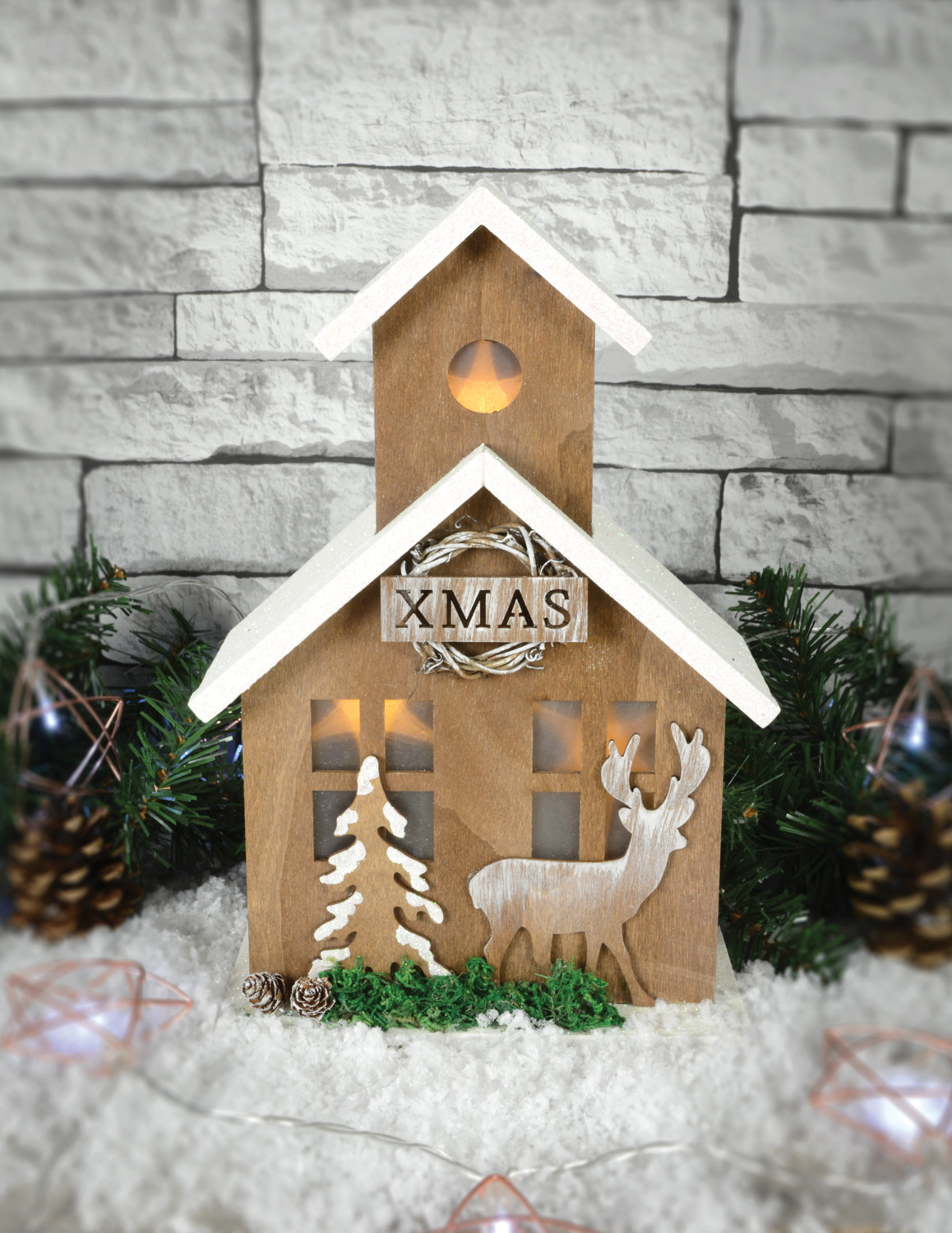 Lyyt 155719 Nordic Wooden House Christmas Decoration Peat