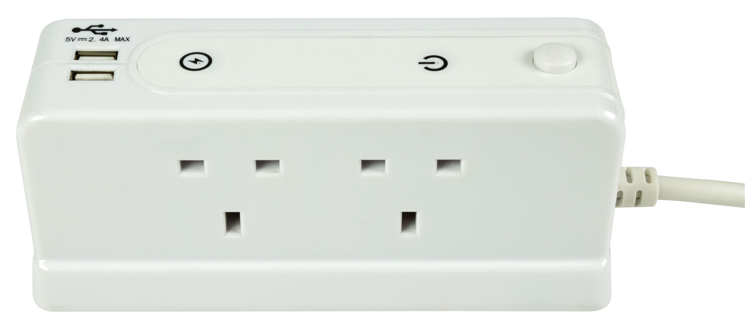 4 Gang 1m Extension Socket Lead with Compact Surge and Dual Twin 2x USB Ports