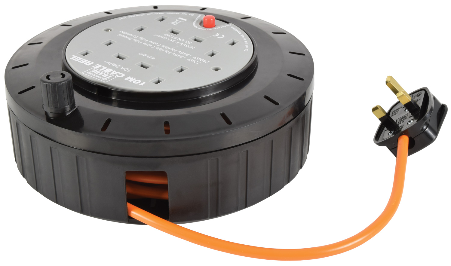 4 Way 10M Cable Extension Reel Lead Mains Socket Heavy Duty Thermal Cut