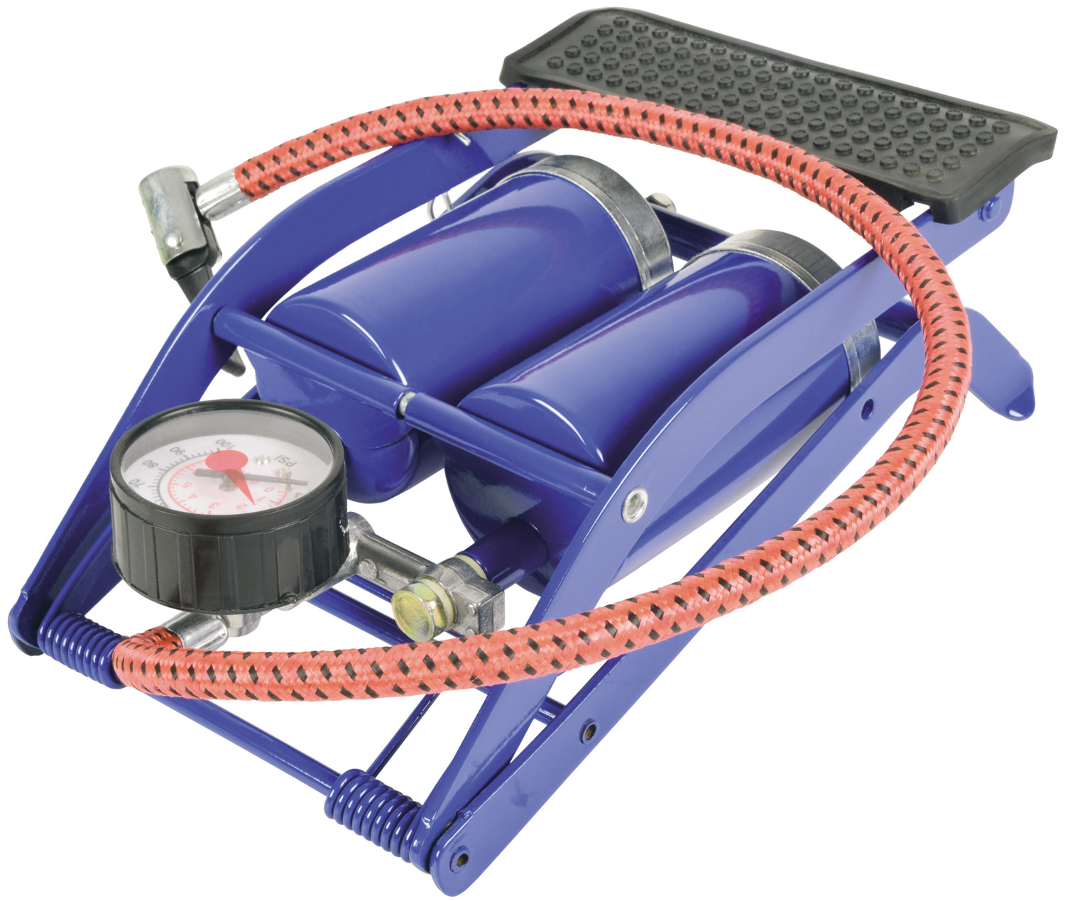 Double Barrel Cylinder Air Inflator Foot Pump Gauge Van Car Bicycle